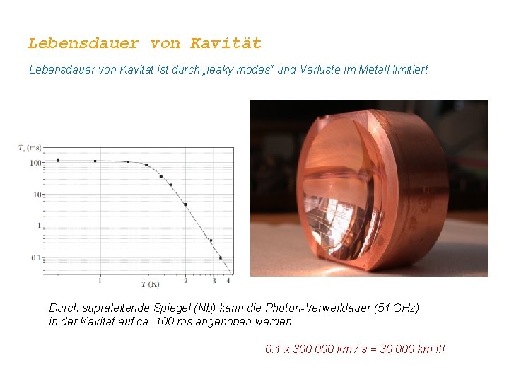 Lebensdauer von Kavität ist durch „leaky modes“ und Verluste im Metall limitiert Durch supraleitende