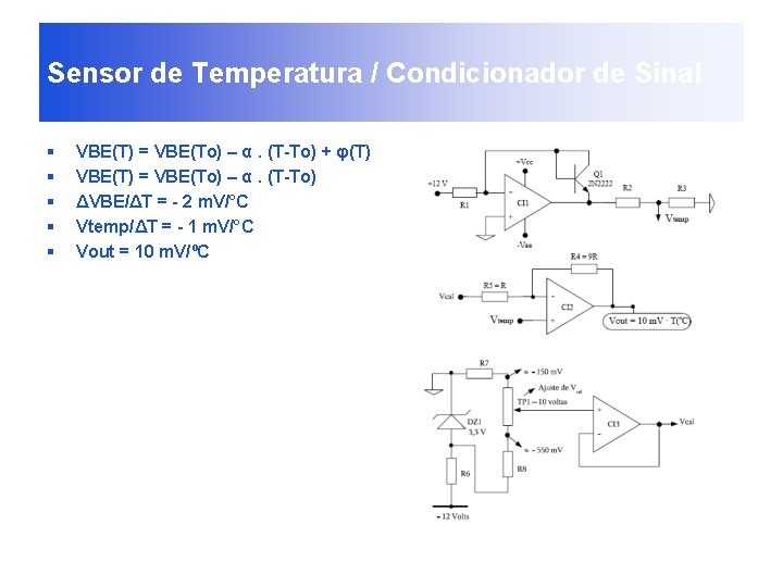 Sensor de Temperatura / Condicionador de Sinal § § § VBE(T) = VBE(To) –