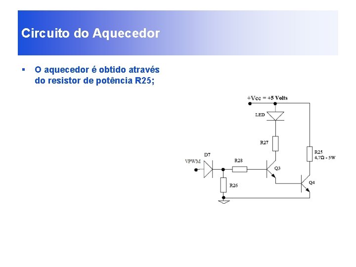 Circuito do Aquecedor § O aquecedor é obtido através do resistor de potência R