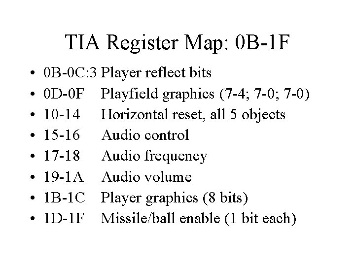 TIA Register Map: 0 B-1 F • • 0 B-0 C: 3 Player reflect