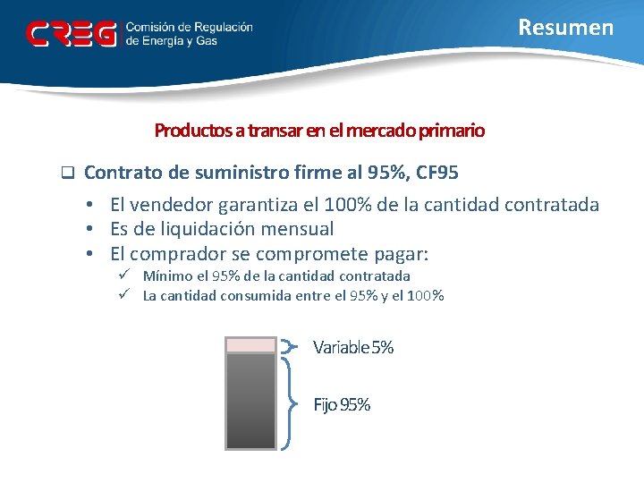 Resumen Productos a transar en el mercado primario q Contrato de suministro firme al