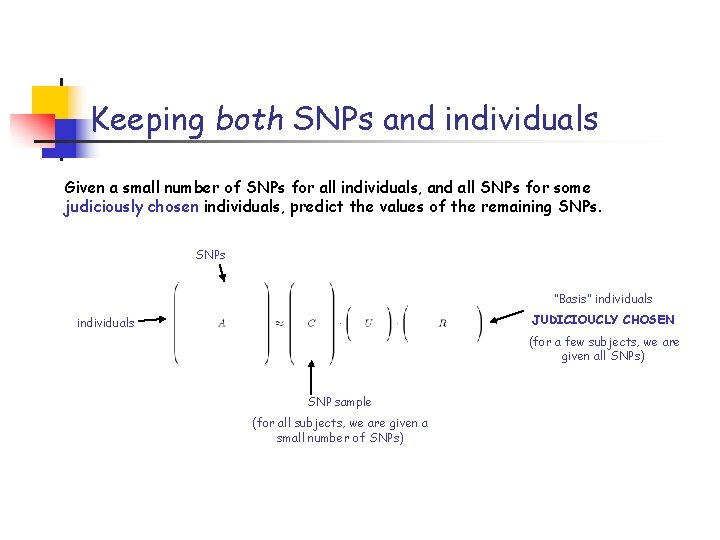 Keeping both SNPs and individuals Given a small number of SNPs for all individuals,
