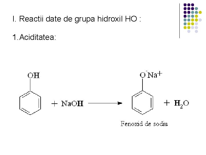 I. Reactii date de grupa hidroxil HO : 1. Aciditatea: 