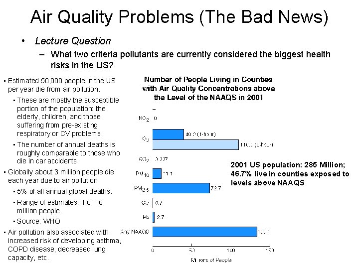Air Quality Problems (The Bad News) • Lecture Question – What two criteria pollutants