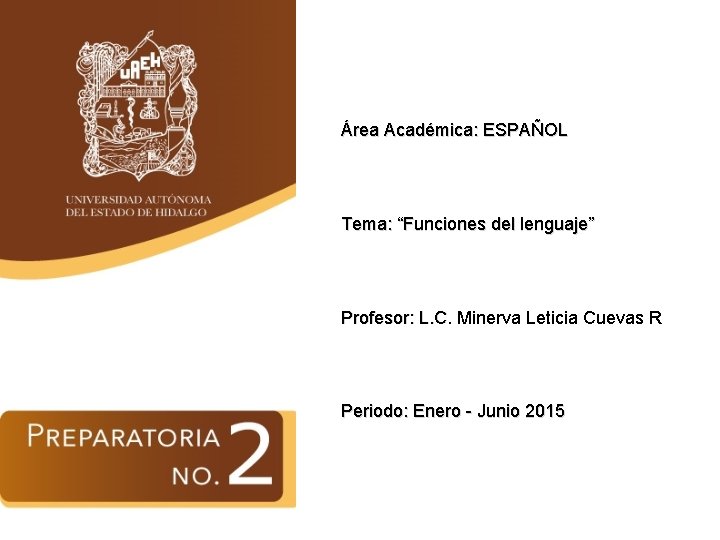 Área Académica: ESPAÑOL Tema: “Funciones del lenguaje” Profesor: L. C. Minerva Leticia Cuevas R