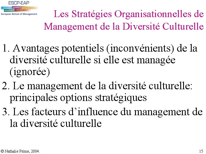 Les Stratégies Organisationnelles de Management de la Diversité Culturelle 1. Avantages potentiels (inconvénients) de Les Stratégies Organisationnelles de Management de la Diversité Culturelle 1. Avantages potentiels (inconvénients) de