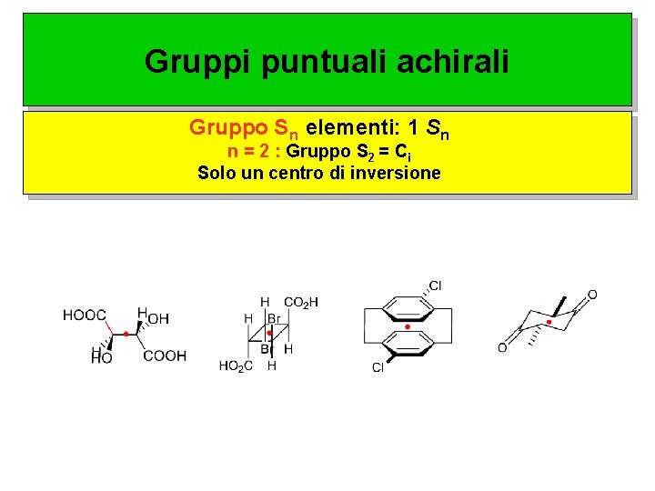 Gruppi puntuali achirali Gruppo Sn elementi: 1 Sn n = 2 : Gruppo S