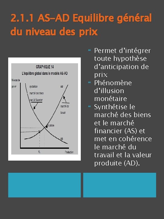 2. 1. 1 AS-AD Equilibre général du niveau des prix Permet d’intégrer toute hypothèse