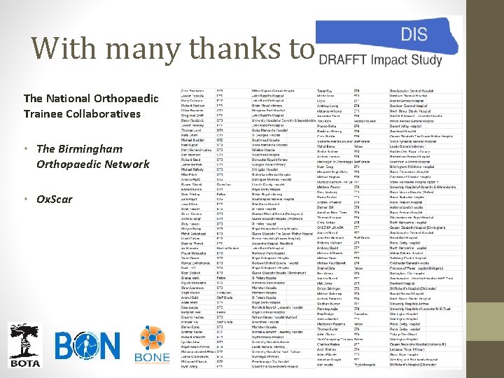 With many thanks to The National Orthopaedic Trainee Collaboratives • The Birmingham Orthopaedic Network