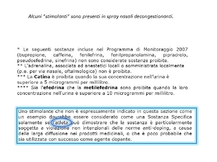 Alcuni “stimolanti” sono presenti in spray nasali decongestionanti. 