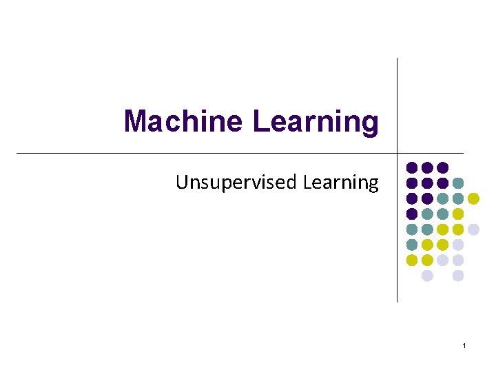 Machine Learning Unsupervised Learning 1 