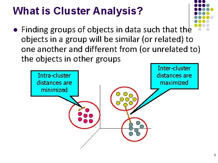 What is Cluster Analysis? l Finding groups of objects in data such that the