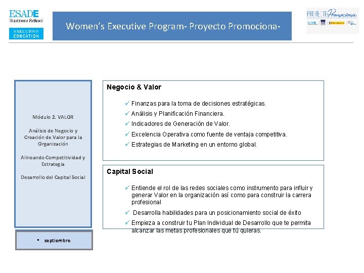 Women’s Executive Program- Proyecto Promociona- Negocio & Valor ü Finanzas para la toma de