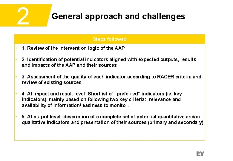2 General approach and challenges Steps followed • 1. Review of the intervention logic