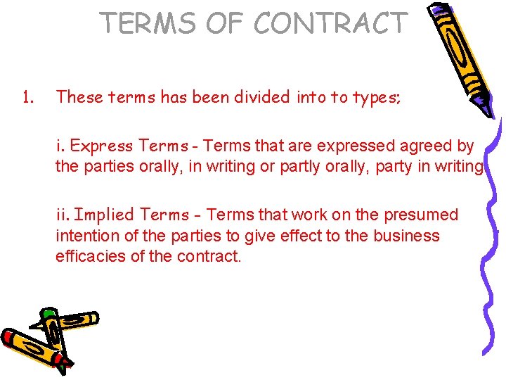 TERMS OF CONTRACT 1. These terms has been divided into to types; i. Express