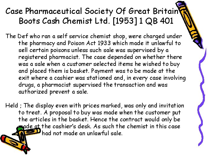 Case Pharmaceutical Society Of Great Britain v Boots Cash Chemist Ltd. [1953] 1 QB