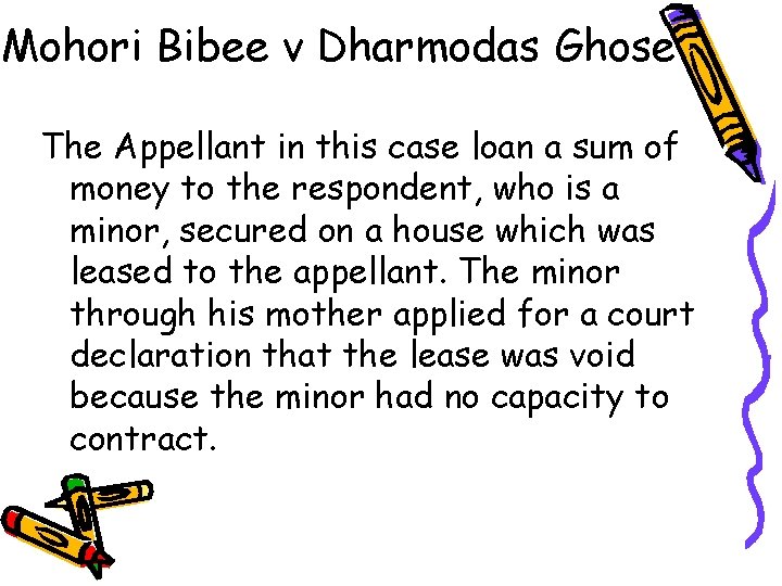 Mohori Bibee v Dharmodas Ghose The Appellant in this case loan a sum of