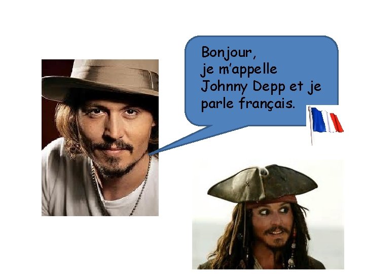 Bonjour, je m’appelle Johnny Depp et je parle français. 