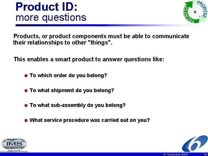 Product ID: more questions Products, or product components must be able to communicate their