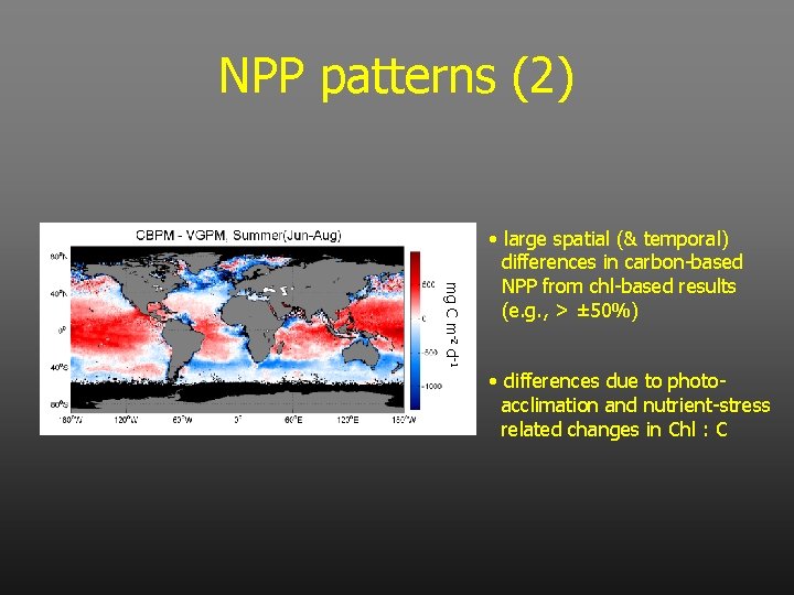 NPP patterns (2) mg C m-2 d-1 • large spatial (& temporal) differences in
