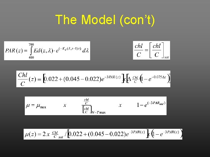 The Model (con’t) 