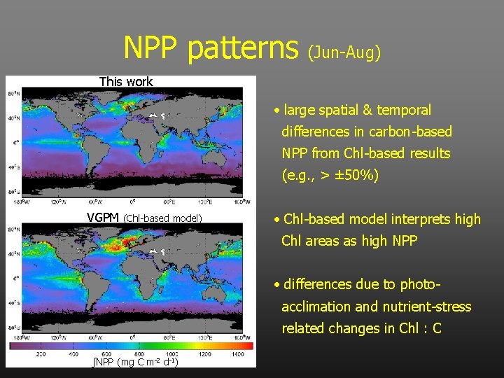 NPP patterns (Jun-Aug) This work • large spatial & temporal differences in carbon-based NPP