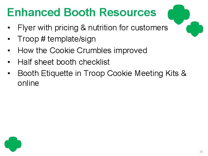 Enhanced Booth Resources • • • Flyer with pricing & nutrition for customers Troop
