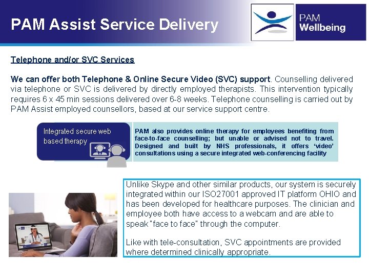 PAM Assist Service Delivery Telephone and/or SVC Services We can offer both Telephone & PAM Assist Service Delivery Telephone and/or SVC Services We can offer both Telephone &