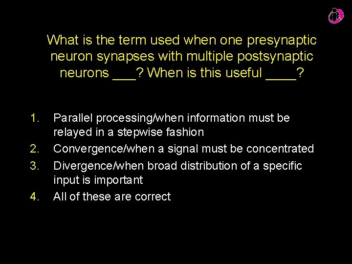 What is the term used when one presynaptic neuron synapses with multiple postsynaptic neurons