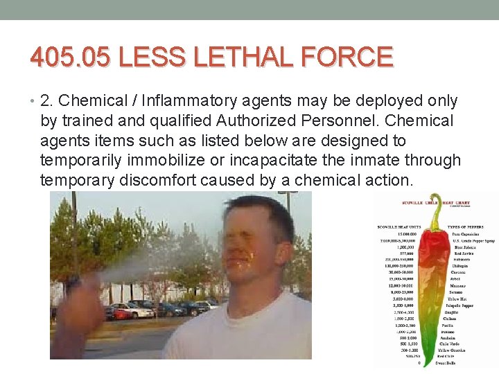 405. 05 LESS LETHAL FORCE • 2. Chemical / Inflammatory agents may be deployed 405. 05 LESS LETHAL FORCE • 2. Chemical / Inflammatory agents may be deployed