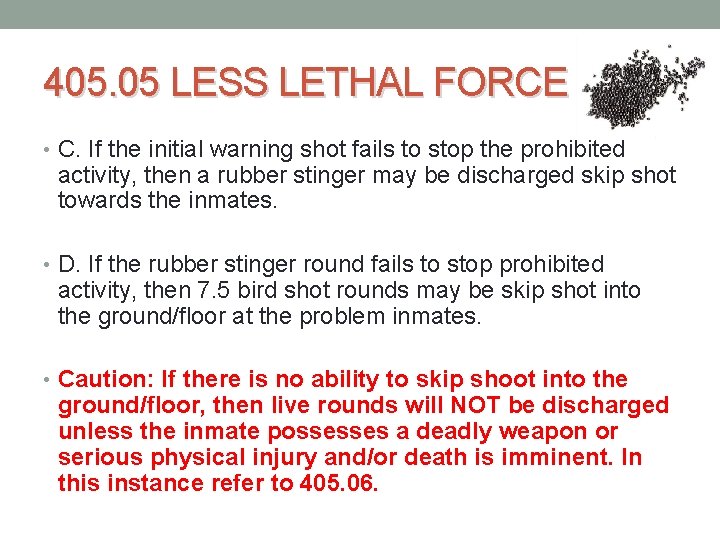 405. 05 LESS LETHAL FORCE • C. If the initial warning shot fails to 405. 05 LESS LETHAL FORCE • C. If the initial warning shot fails to