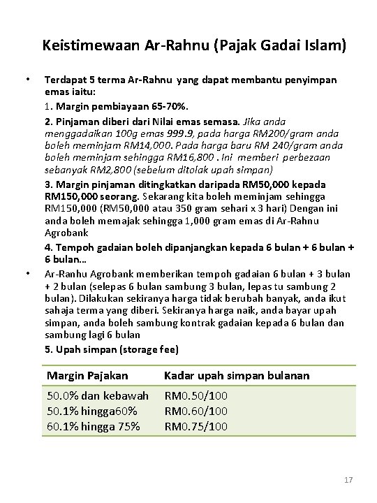Keistimewaan Ar-Rahnu (Pajak Gadai Islam) • • Terdapat 5 terma Ar-Rahnu yang dapat membantu