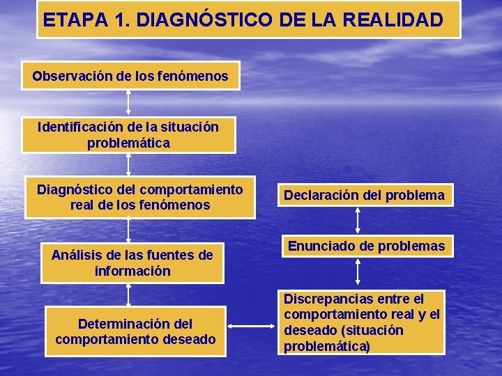 ETAPA 1. DIAGNÓSTICO DE LA REALIDAD Observación de los fenómenos Identificación de la situación