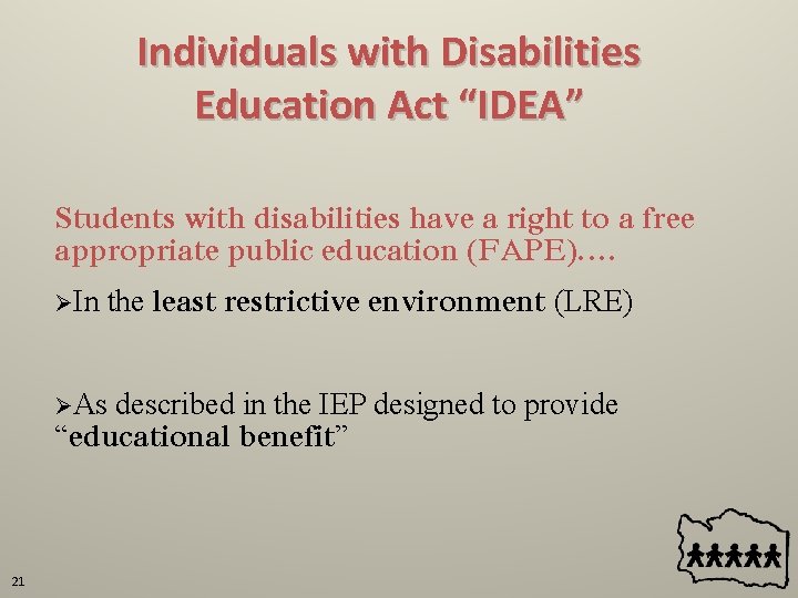 Individuals with Disabilities Education Act “IDEA” Students with disabilities have a right to a