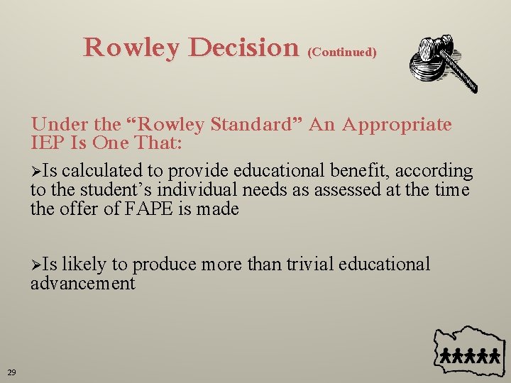 Rowley Decision (Continued) Under the “Rowley Standard” An Appropriate IEP Is One That: ØIs