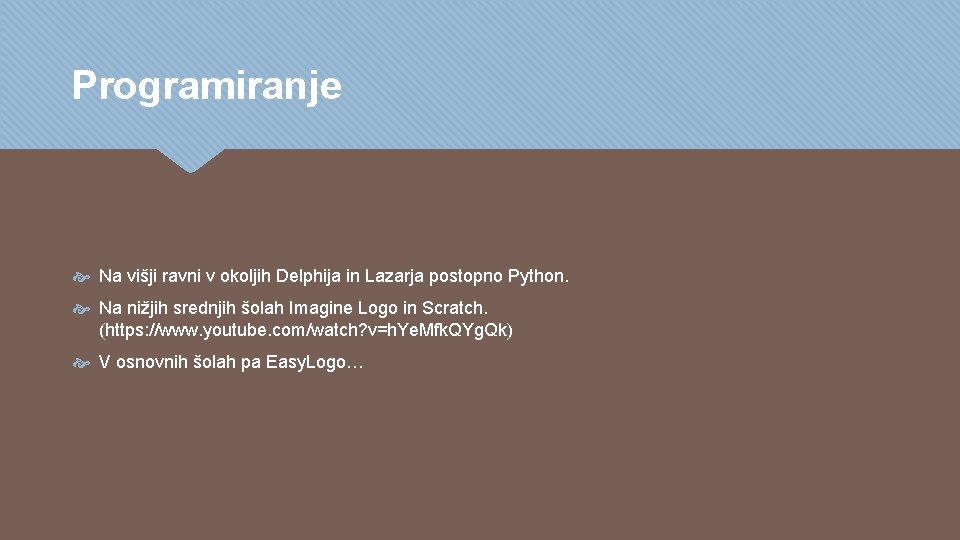 Programiranje Na višji ravni v okoljih Delphija in Lazarja postopno Python. Na nižjih srednjih Programiranje Na višji ravni v okoljih Delphija in Lazarja postopno Python. Na nižjih srednjih