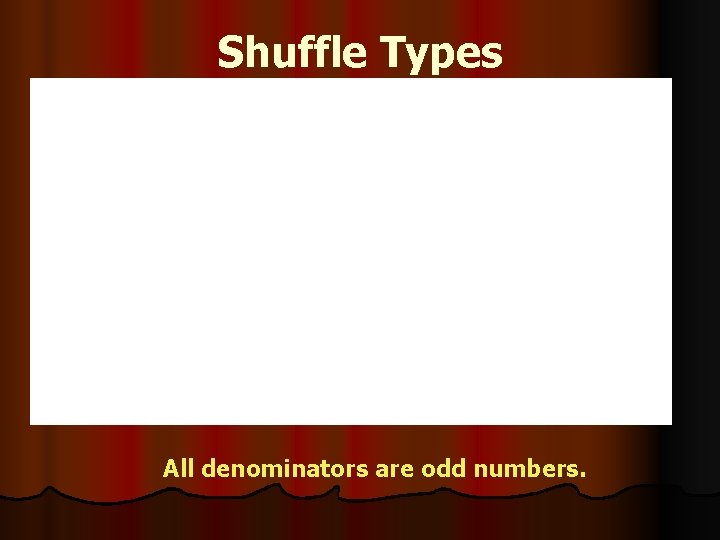 Shuffle Types All denominators are odd numbers. 