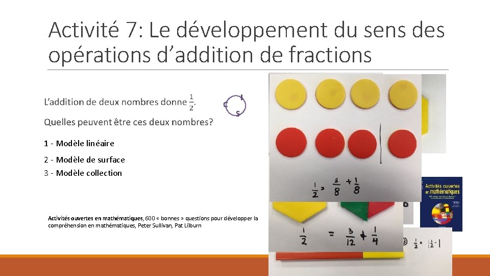 Activité 7: Le développement du sens des opérations d’addition de fractions C I S