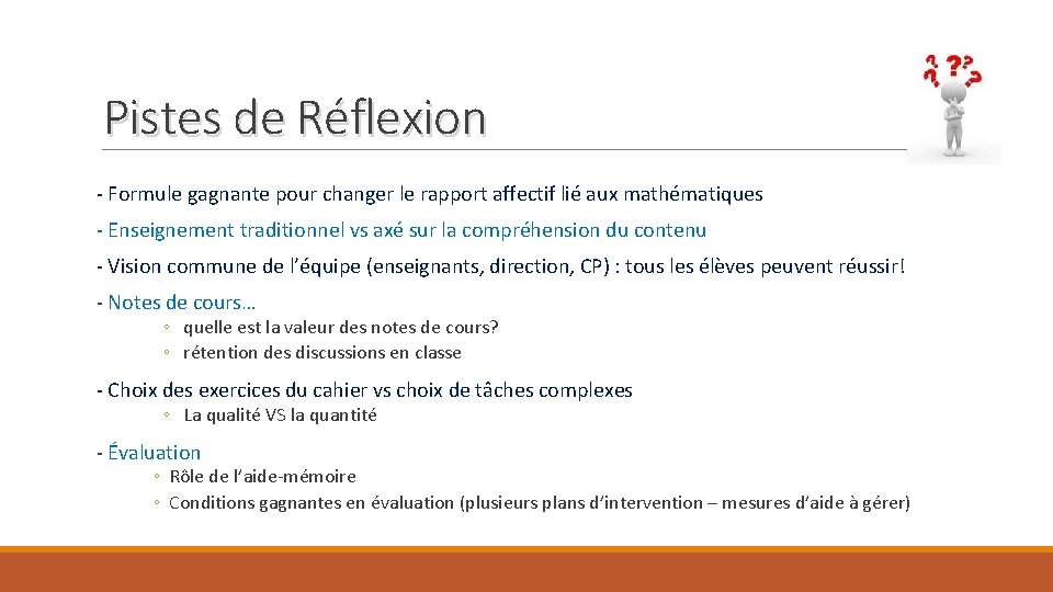 Pistes de Réflexion - Formule gagnante pour changer le rapport affectif lié aux mathématiques