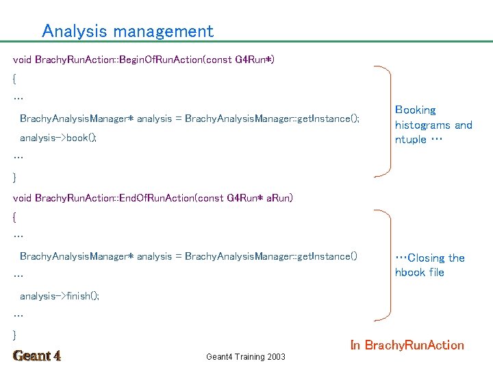 Analysis management void Brachy. Run. Action: : Begin. Of. Run. Action(const G 4 Run*)