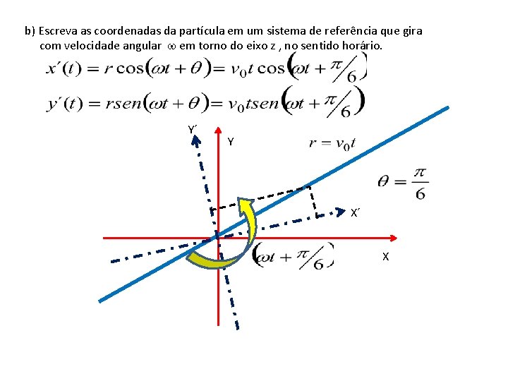 b) Escreva as coordenadas da partícula em um sistema de referência que gira com