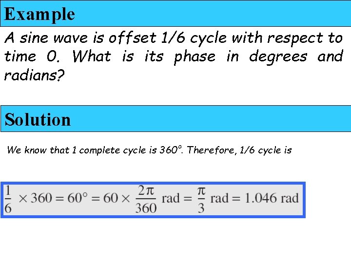 Example A sine wave is offset 1/6 cycle with respect to time 0. What