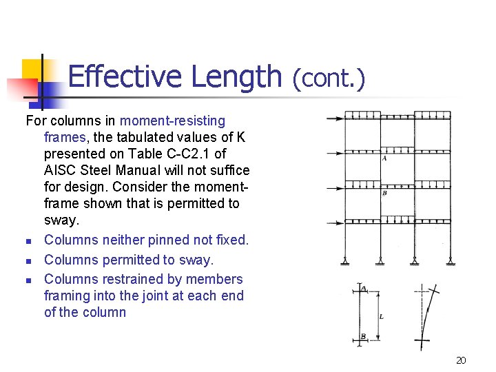 Effective Length (cont. ) For columns in moment-resisting frames, the tabulated values of K