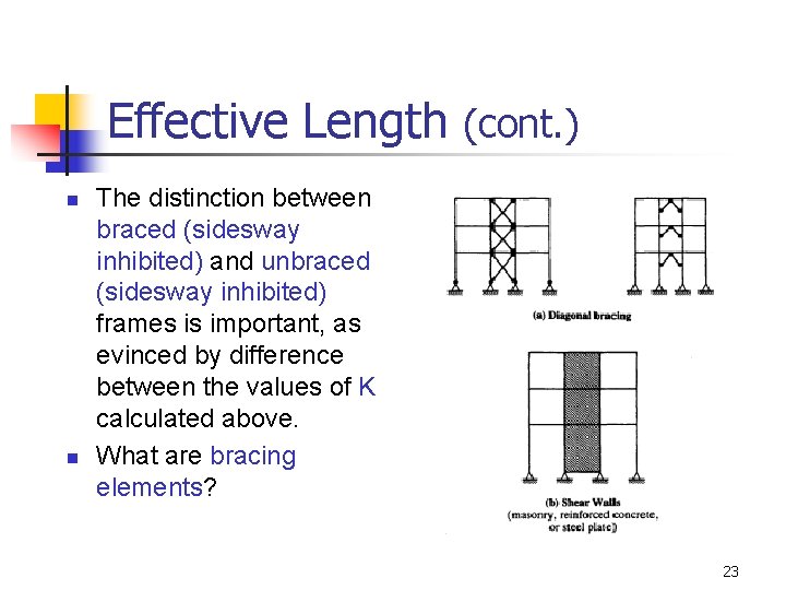 Effective Length (cont. ) n n The distinction between braced (sidesway inhibited) and unbraced