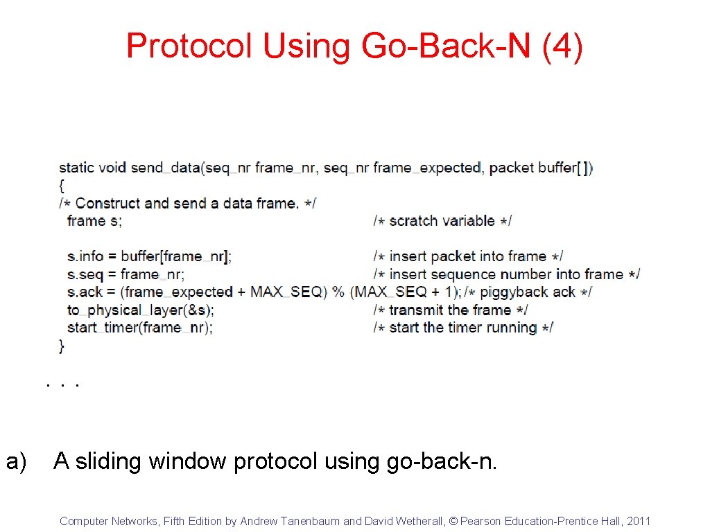 Protocol Using Go-Back-N (4) . . . a) A sliding window protocol using go-back-n.