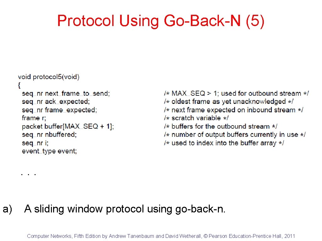 Protocol Using Go-Back-N (5) . . . a) A sliding window protocol using go-back-n.