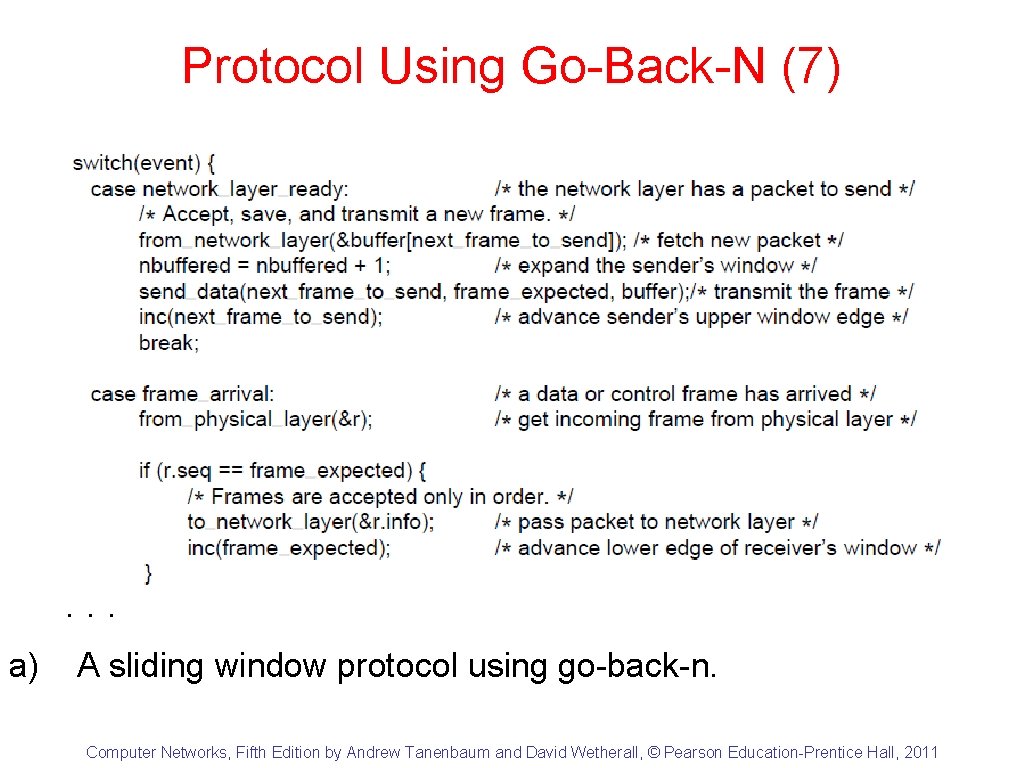 Protocol Using Go-Back-N (7) . . . a) A sliding window protocol using go-back-n.