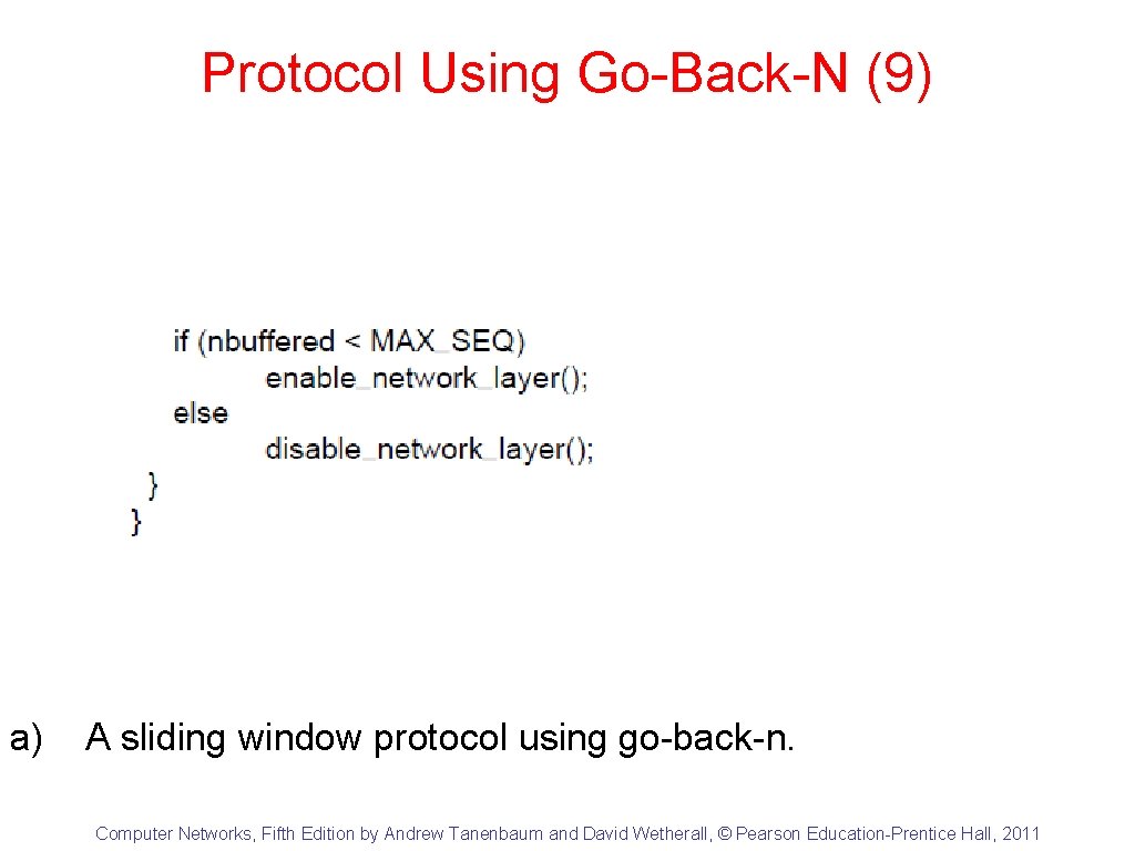 Protocol Using Go-Back-N (9) a) A sliding window protocol using go-back-n. Computer Networks, Fifth