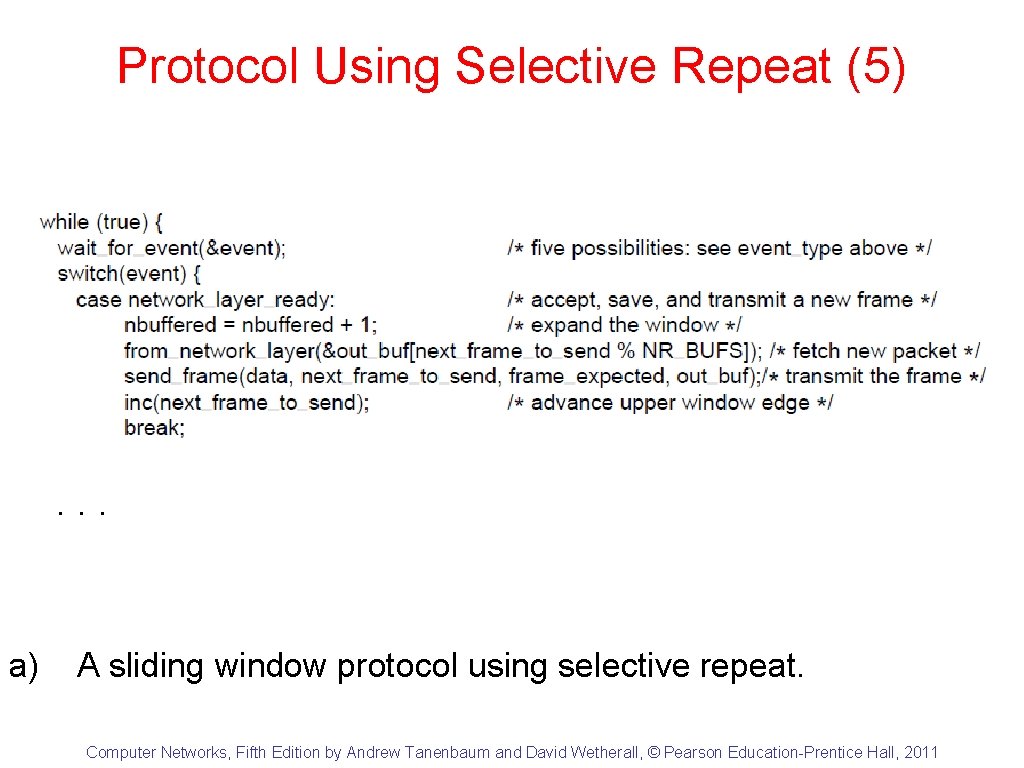 Protocol Using Selective Repeat (5) . . . a) A sliding window protocol using