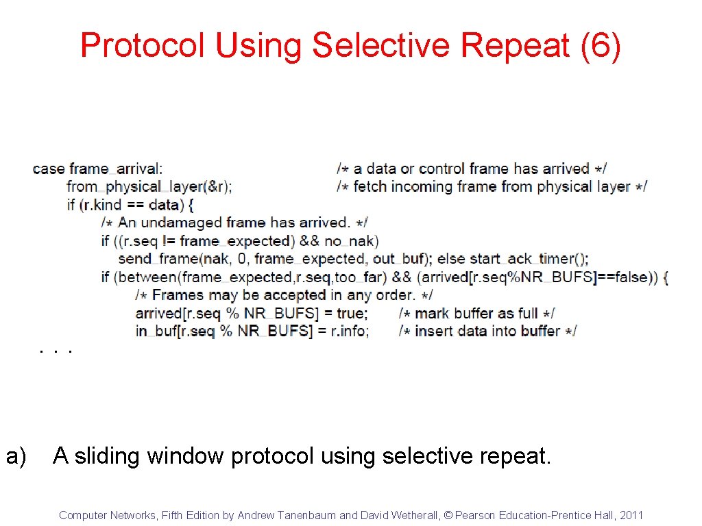 Protocol Using Selective Repeat (6) . . . a) A sliding window protocol using